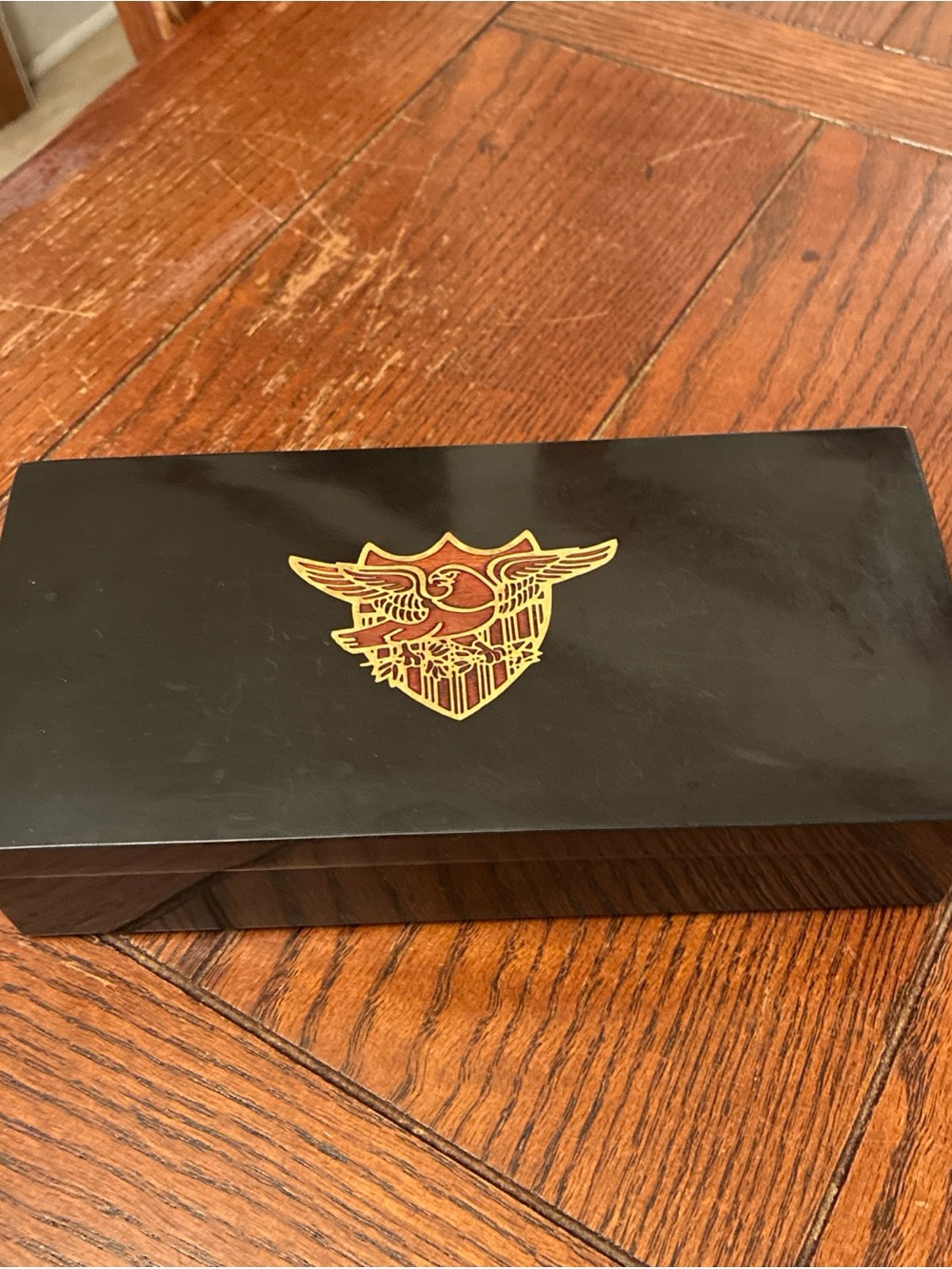 Couroc Of Monterey Jewelry Trinket Box Black Wood Inlaid Eagle Vintage